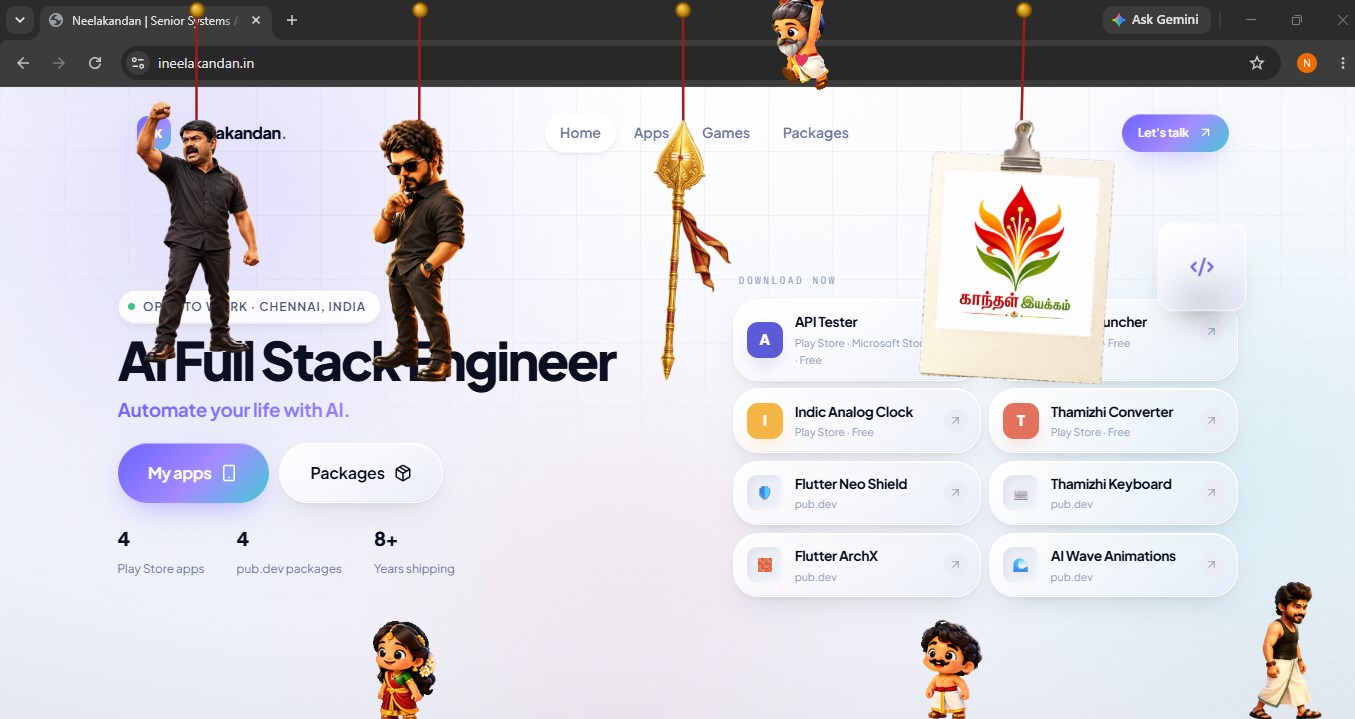 Tamil Lucky Dangle characters hanging on strings across a Windows desktop